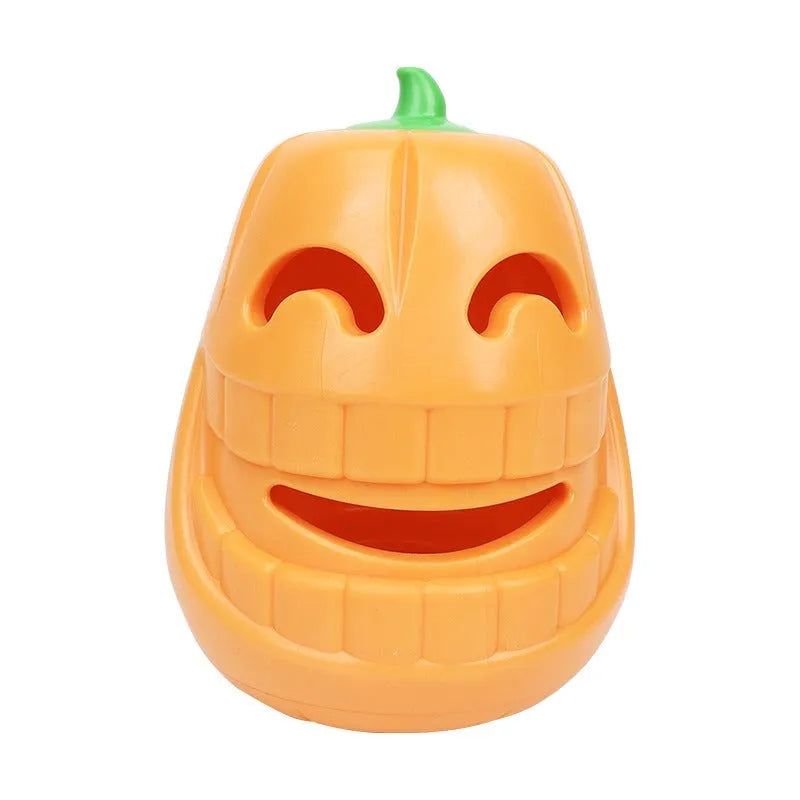 Orange Halloween pumpkin shaped dog chew toy with a treat-dispensing funnel hole