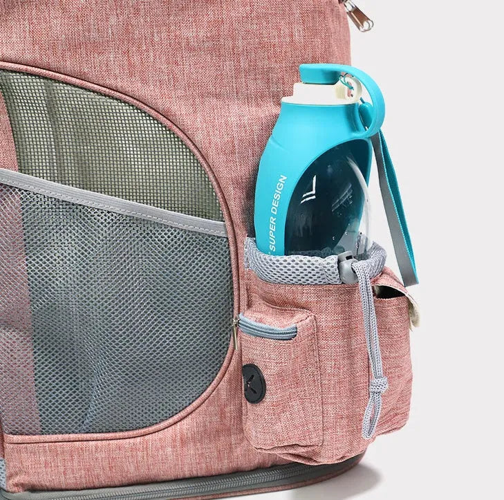 Portable pet carrying bag for small dogs and cats made from cationic linen in grey