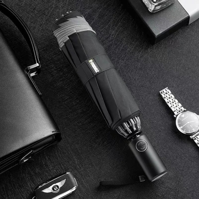 LED flashlight folding umbrella with angel ring reflective design, 105cm diameter, in Gray, Blue, Black, and Red colours