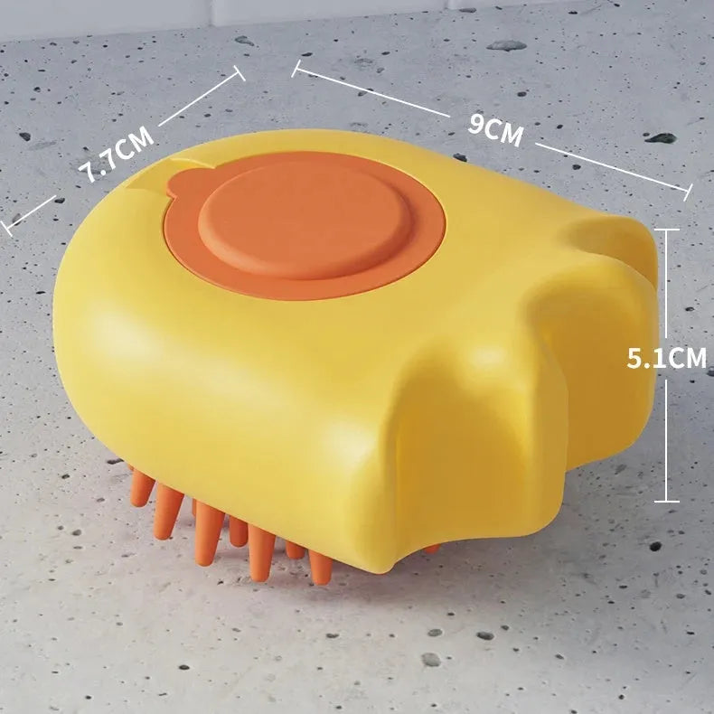 Blue pet bath brush massage comb with integrated shampoo box for washing cats and dogs.