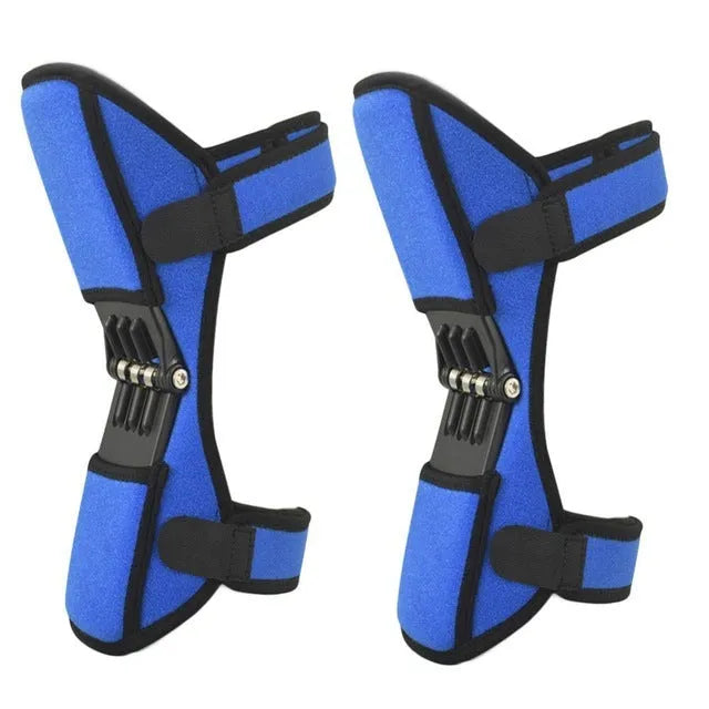 Adjustable spring knee brace patella booster in black colour with breathable fabric and venting holes