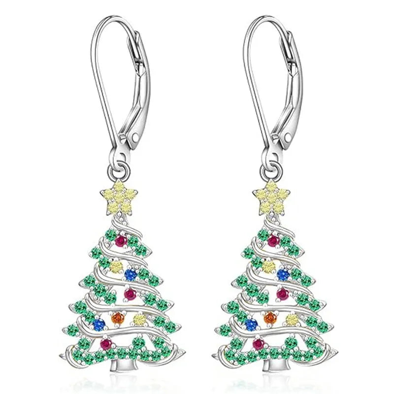 A pair of star-shaped Christmas tree earrings for women in a white gold colour.