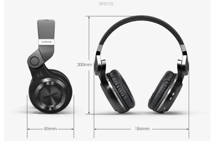 Blue String T2 black and white Bluetooth headphones with folding metal design and 1.5m cable