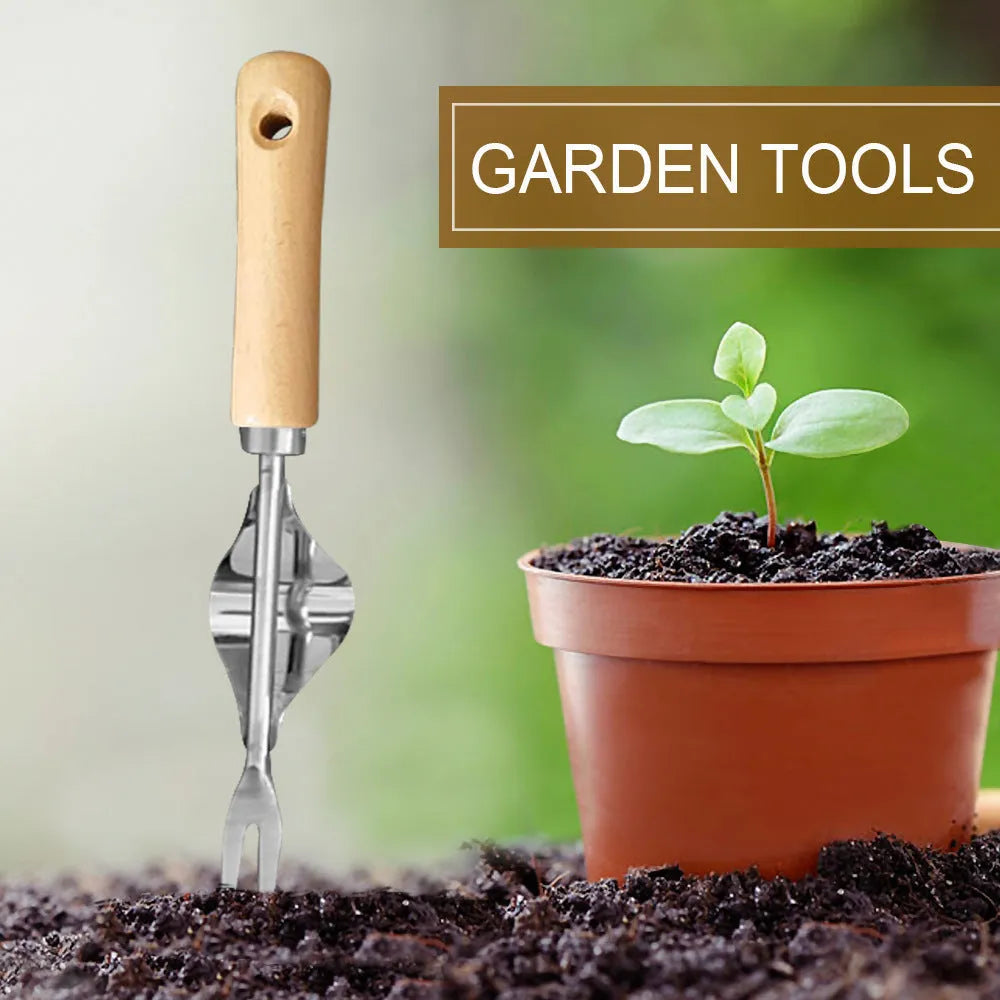 Manual portable gardening tool set with telescopic rod, gap weeder head, sickle, and stainless steel puller for weed removal
