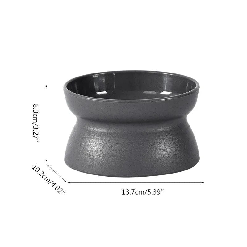 Grey elevated cat bowl with pedestal design, oval shape, on a light background