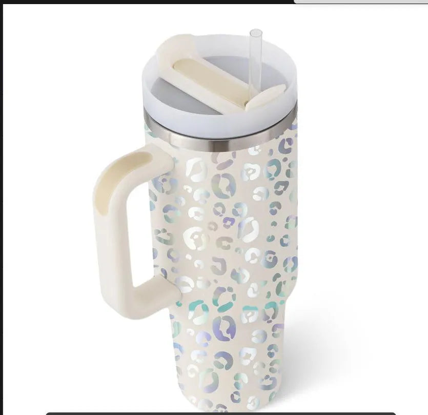 40 oz stainless steel insulated tumbler with handle and straw in multiple colours