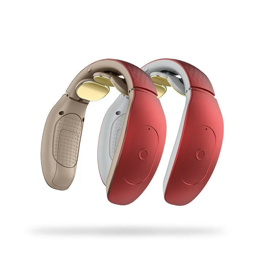 Red and white intelligent cervical massager with battery power and three contact points