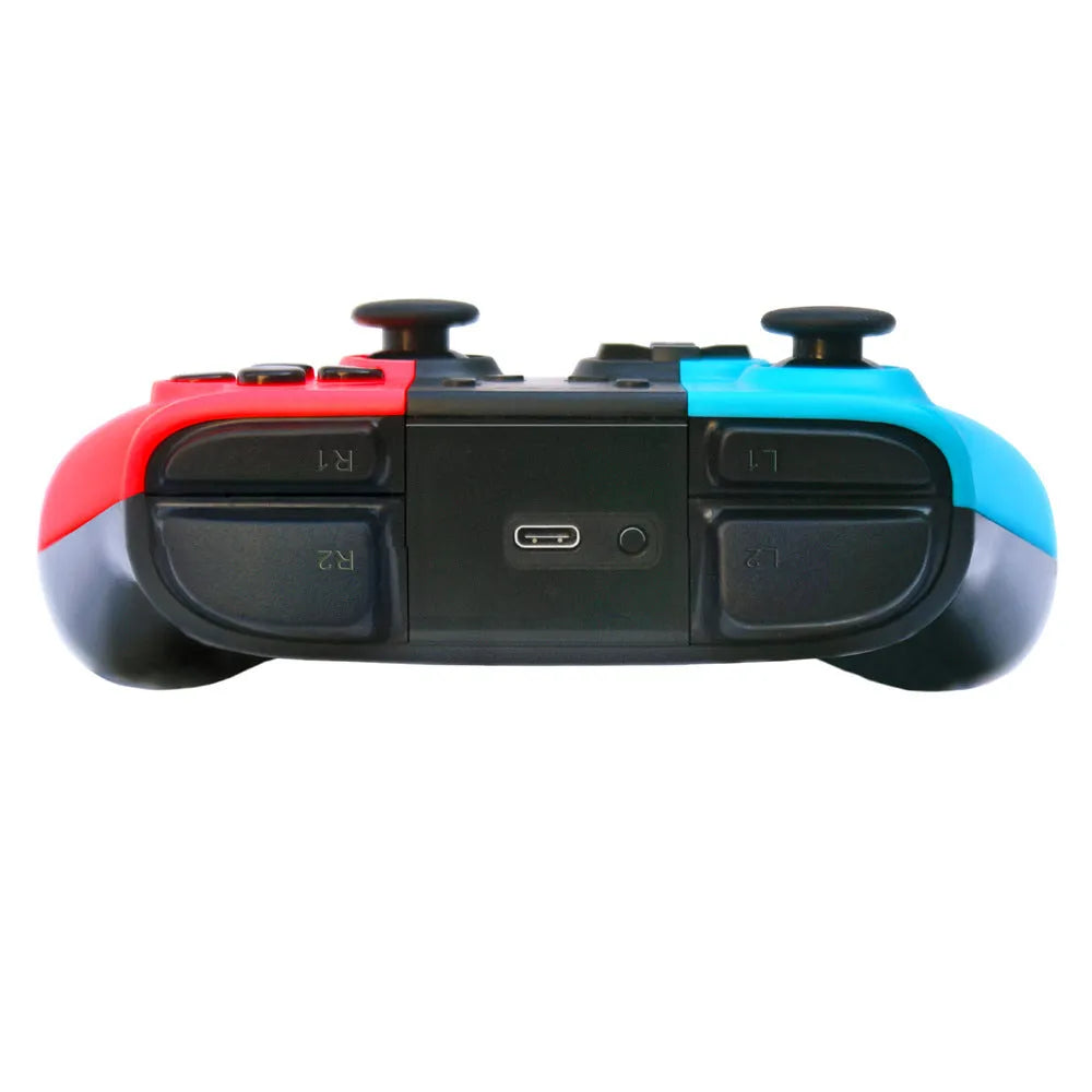 Black wireless Nintendo Switch game controller with analogue sticks and face buttons.