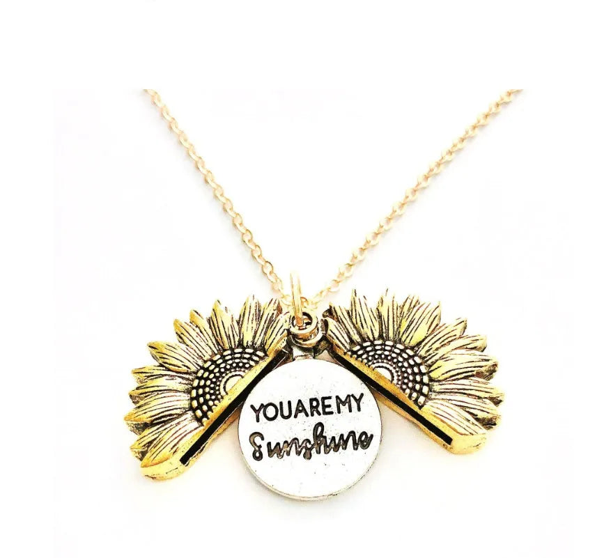 Sunflower double lettering necklace in ancient gold finish with 25mm square pendant on 45cm chain
