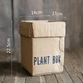 Cement brown paper box style flowerpot with a drainage hole, shown in a Nordic interior setting.