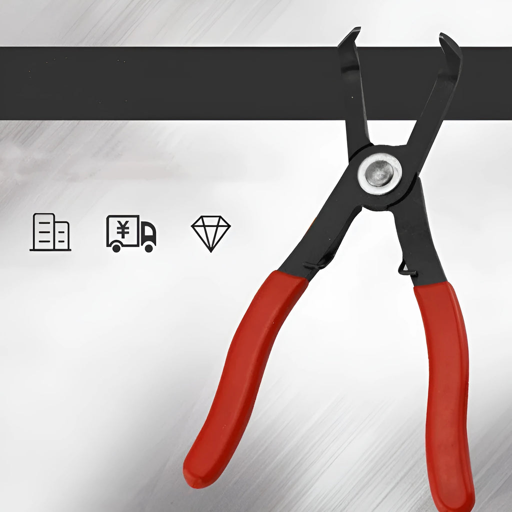 Red round nail removal pliers with PVC handles for automotive door panel and trim work