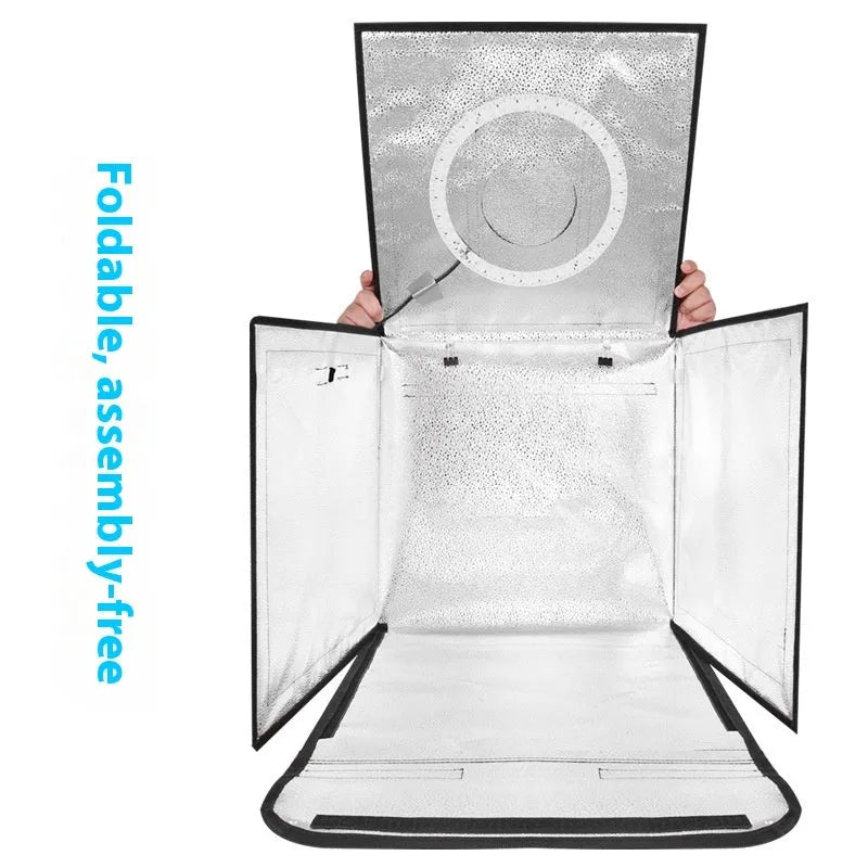 50cm cube photo light box with metal frame and USB-powered lighting panel