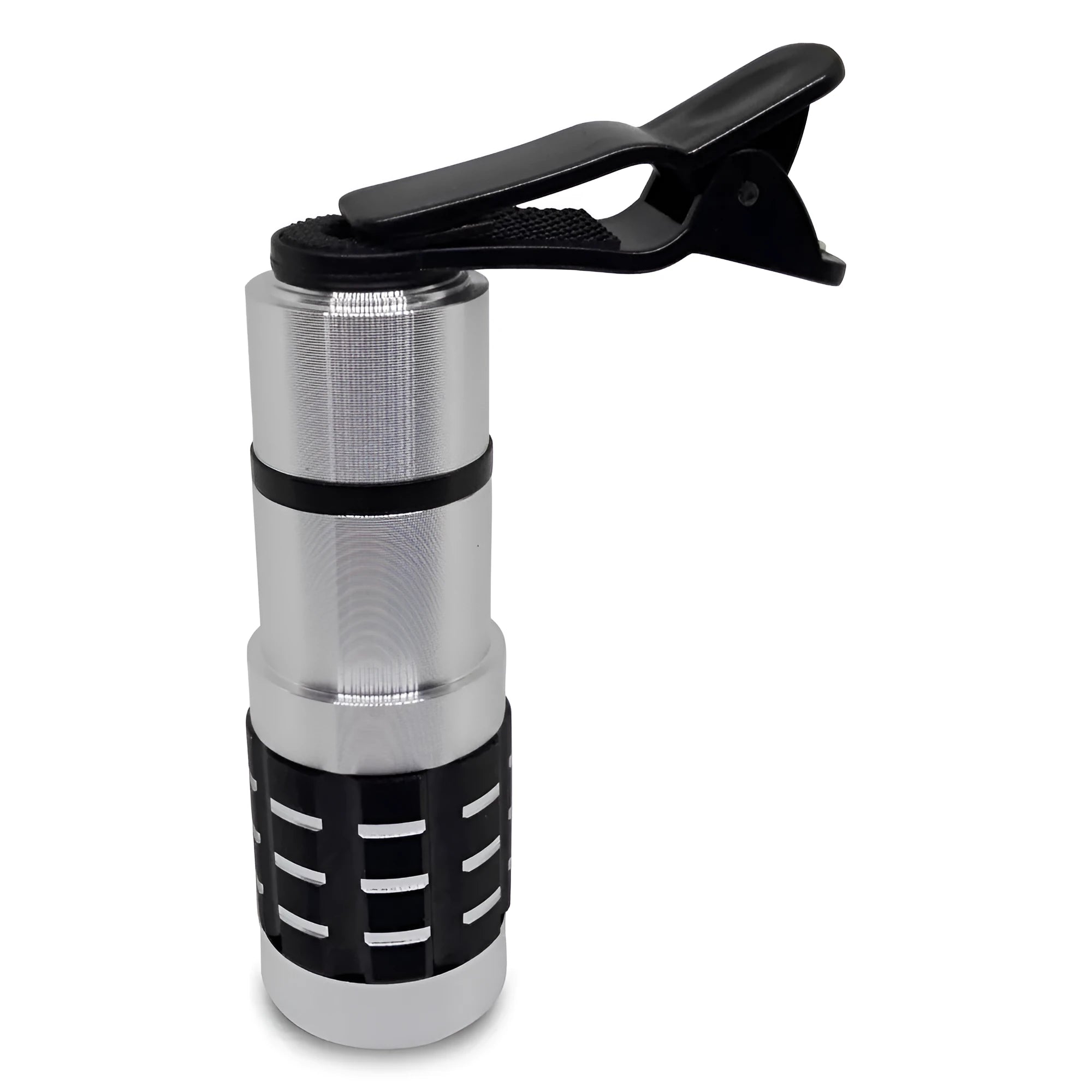 Universal 12X telescopic lens with clip for smartphone attachment