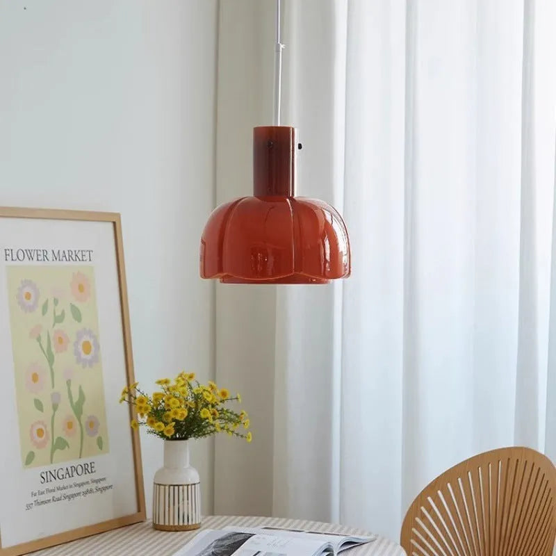 Medieval style glass bud chandelier with retro design and coloured glass elements