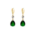 Green geometric teardrop alloy earrings with non-piercing design