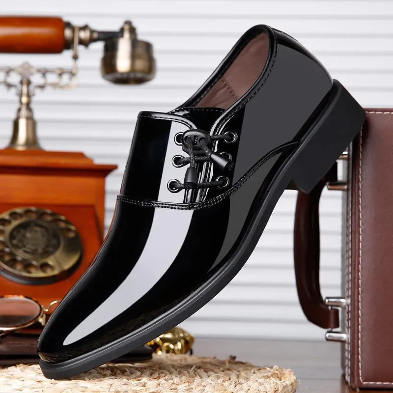 Men's black and brown business formal shoes with artificial PU upper and rubber sole