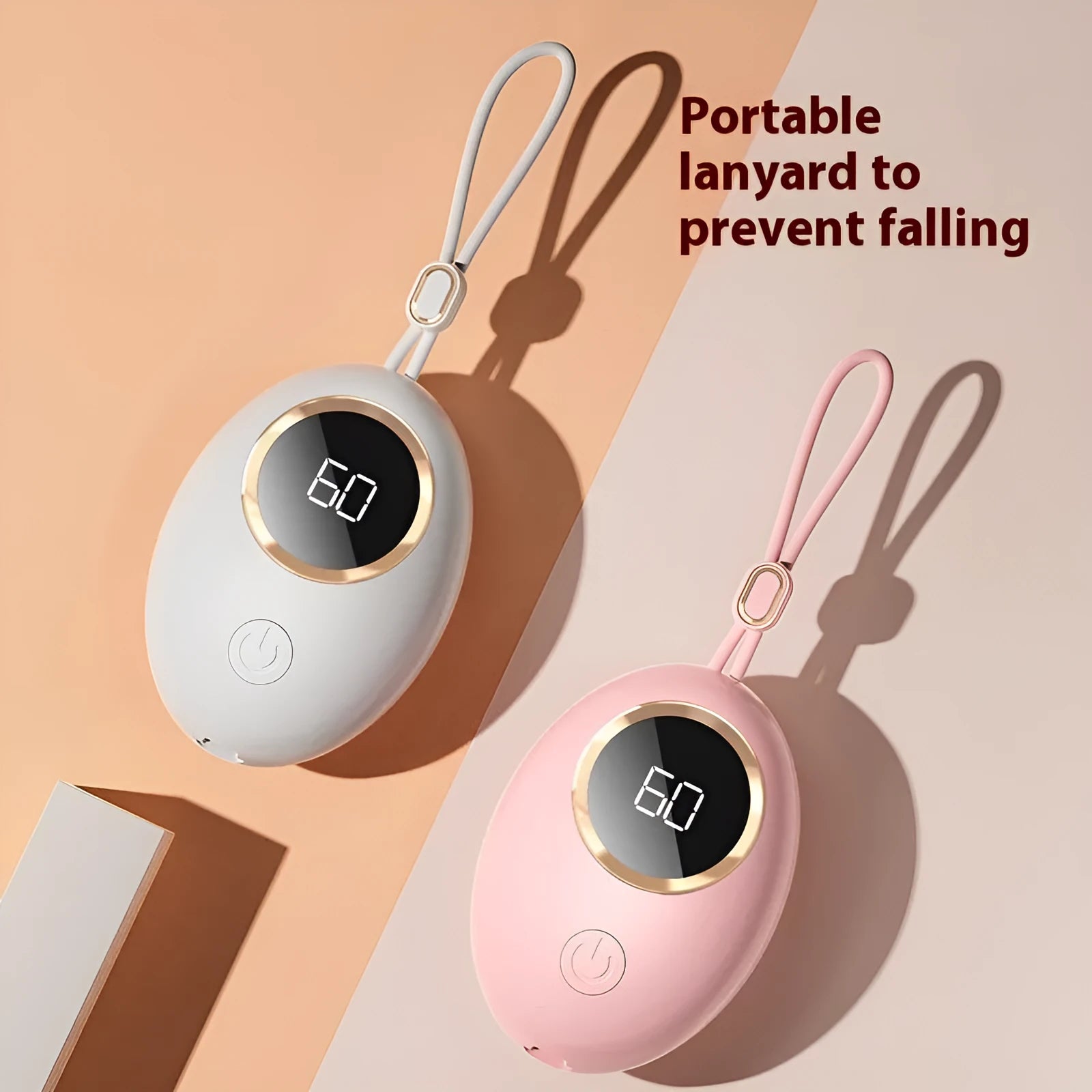 USB digital display hand warmer power bank in pink colour showing aluminium heat dissipation design.