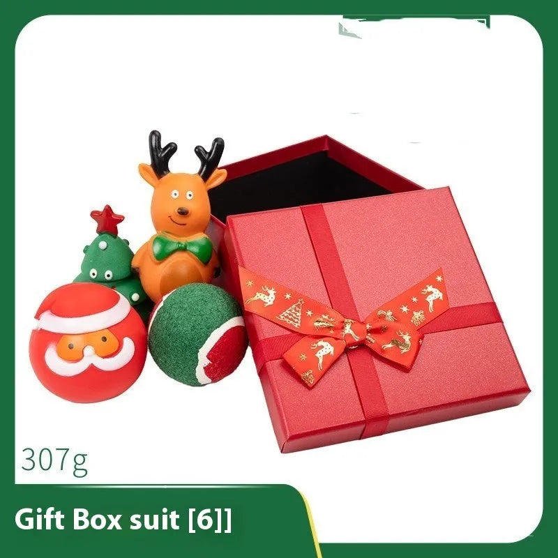 Christmas dog toy gift sets in vinyl with seven festive design options for bite-resistant chewing