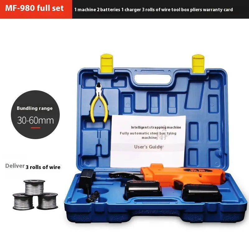 Fully automatic electric steel bar tying machine with battery and adjustable wire length