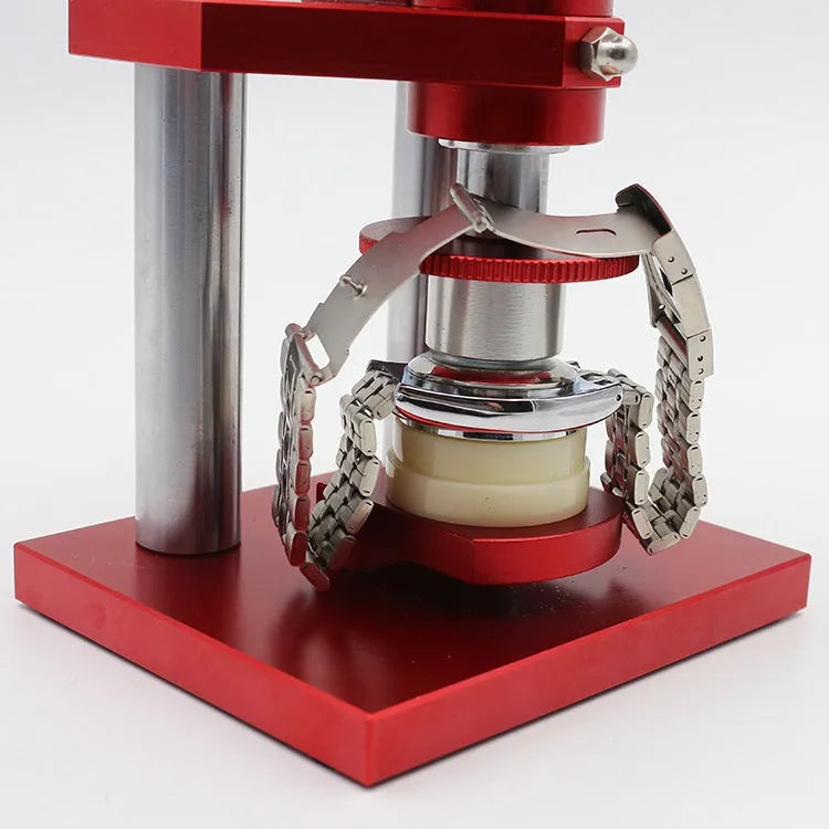 Watch repair tool with spiral cap presser device and 20 plastic moulds for bottle caps and watch backs