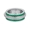 Rotary decompression ring S925 sterling silver with diamond inlay, geometric round shape, women's size 7 blue colour