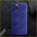 Suede full-cover back case for iPhone in elegant black, dark night green, and dark blue colour options.