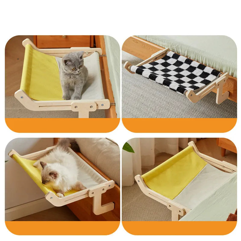 Soft hanging cat hammock bed on a windowsill, available in multiple colours