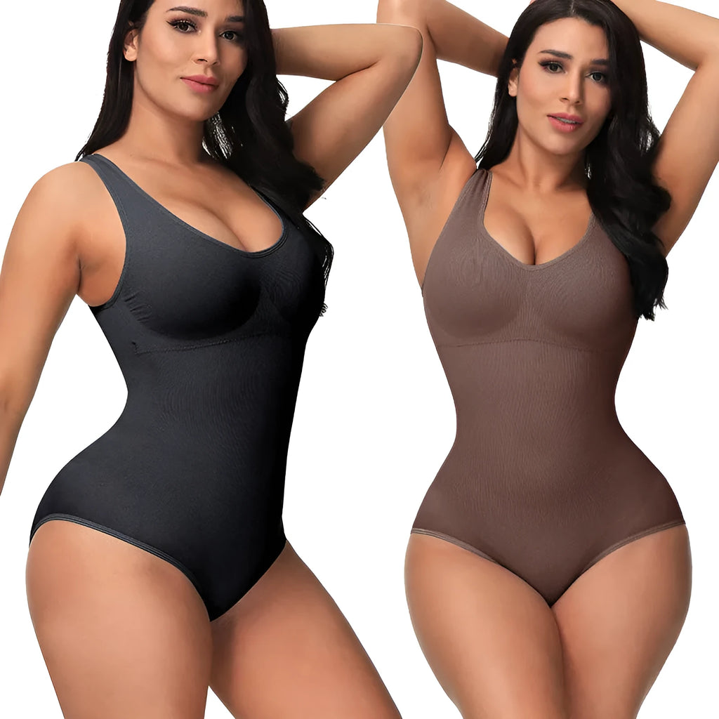 Seamless one-piece bodysuit for waist support and body sculpting in nylon fabric