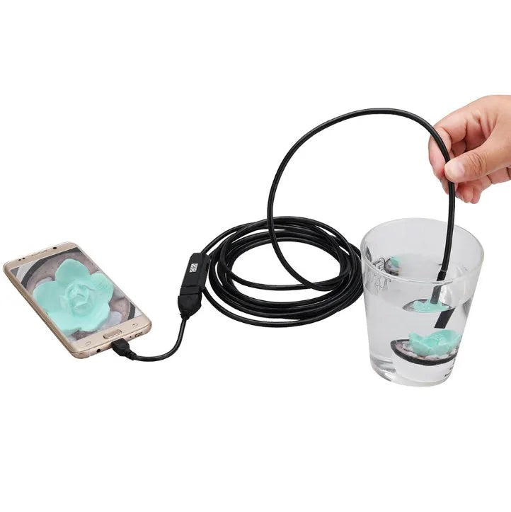 OWSOO USB endoscope camera with 5m cable, 7mm lens, LED lights, hook, magnet, and mirror attachments