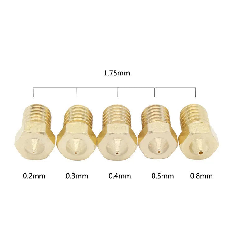 Brass 3D printer nozzle with M6 thread and 1.75mm filament support, 7mm x 12mm size