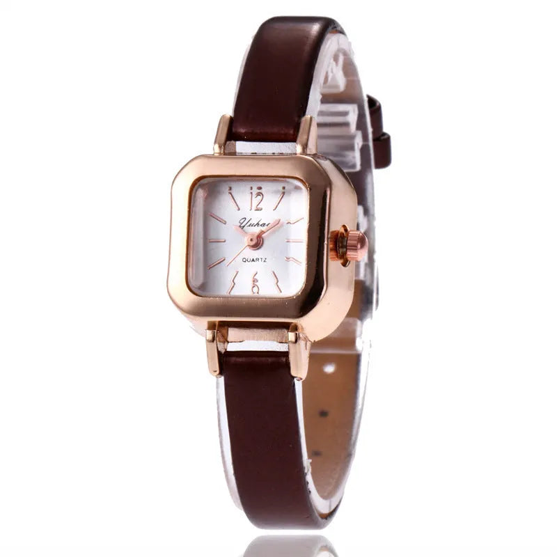 Retro fashion women's watch with 10mm alloy case in black, white, pink or brown colour