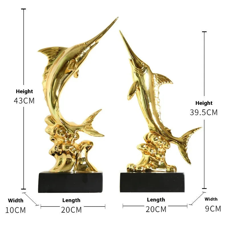 European style swordfish decorative ornament in resin and plastic, shown in one of four colour options