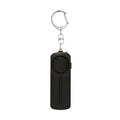Compact pink personal safety alarm with keyring, showing dimensions and LED light.