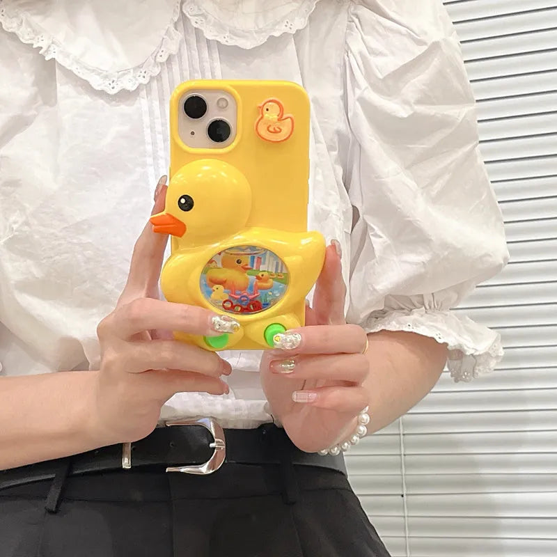Yellow silicone iPhone case with 3D quicksand yellow duck design for anti drop protection