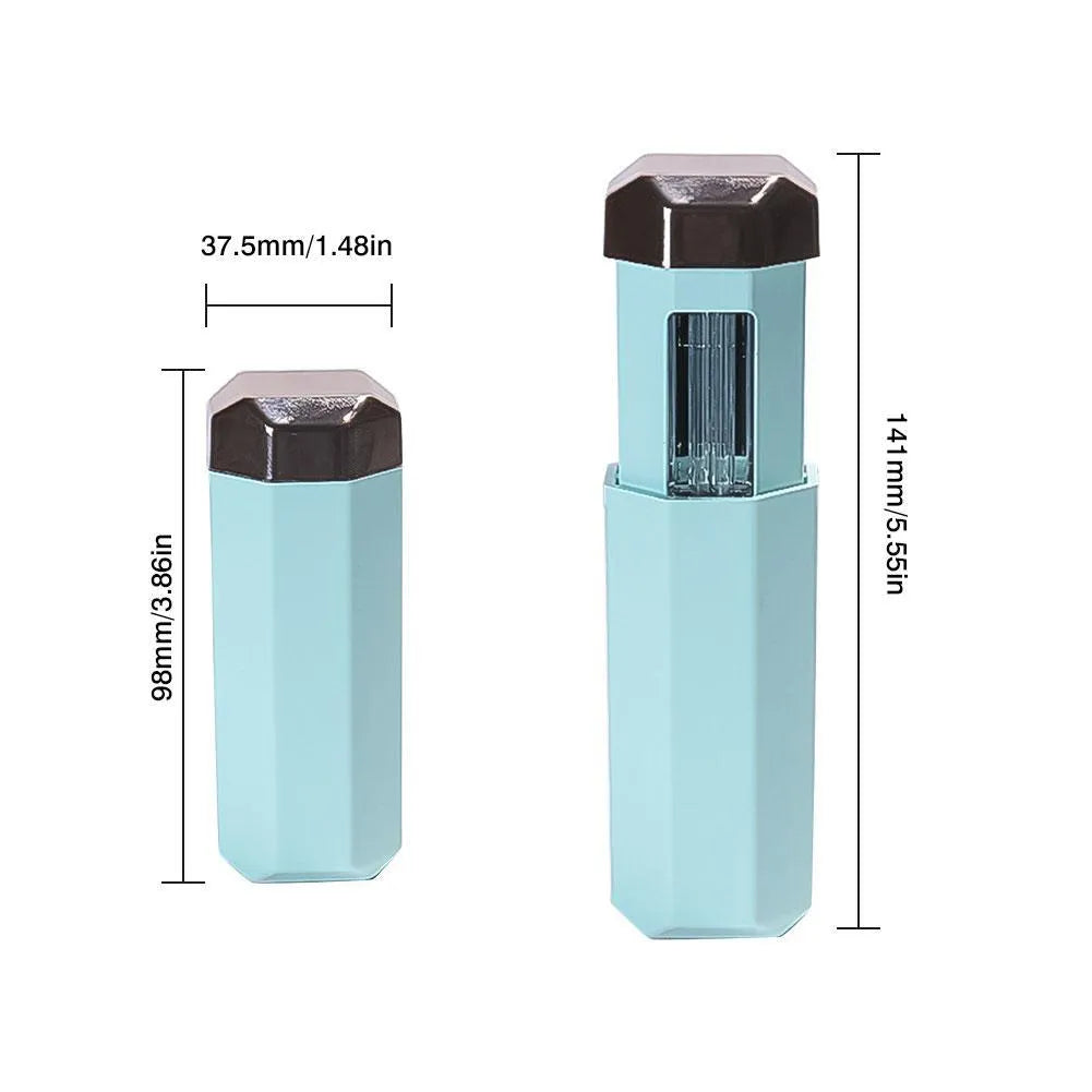 Portable UVC ozone USB germicidal wand in blue with foldable design on a table