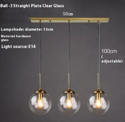 Modern round chandelier with glass balls in a Nordic style, mounted on a ceiling.