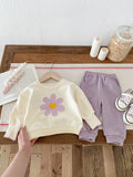 infant two-piece set cute flower sweatshirt and sweatpants baby girl suit purple cotton