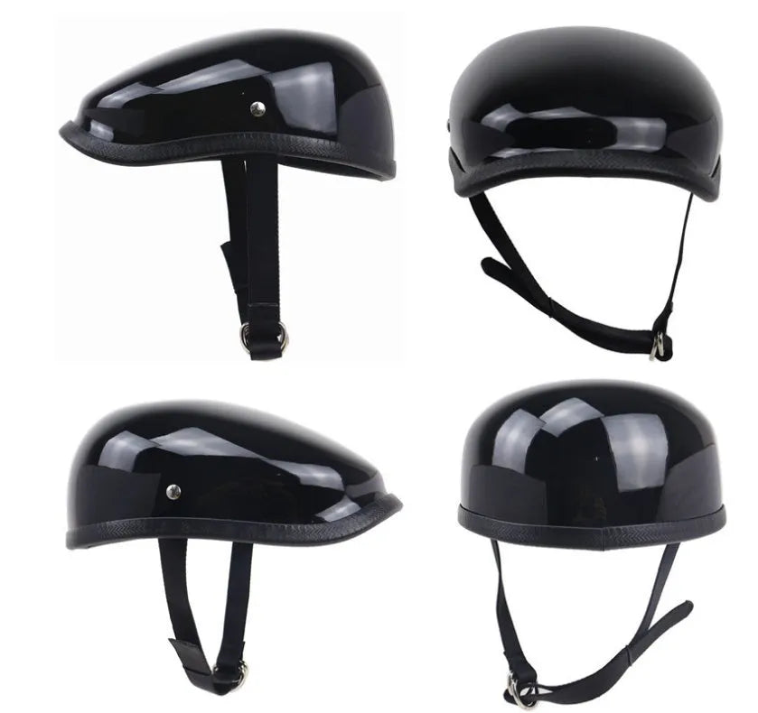 Japanese Beret lightweight retro half motorcycle helmet fibreglass bright black side view