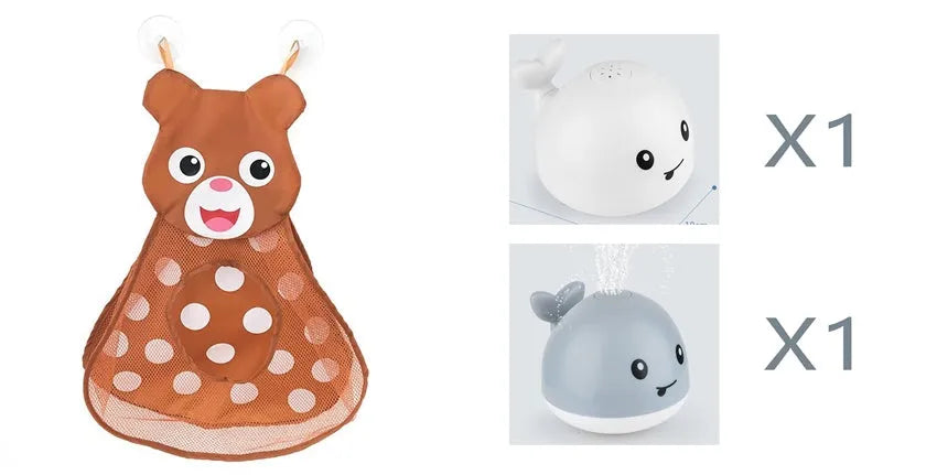 Automatic water-sensing whale bath toy with spray, lights, and music functions for baby bath time