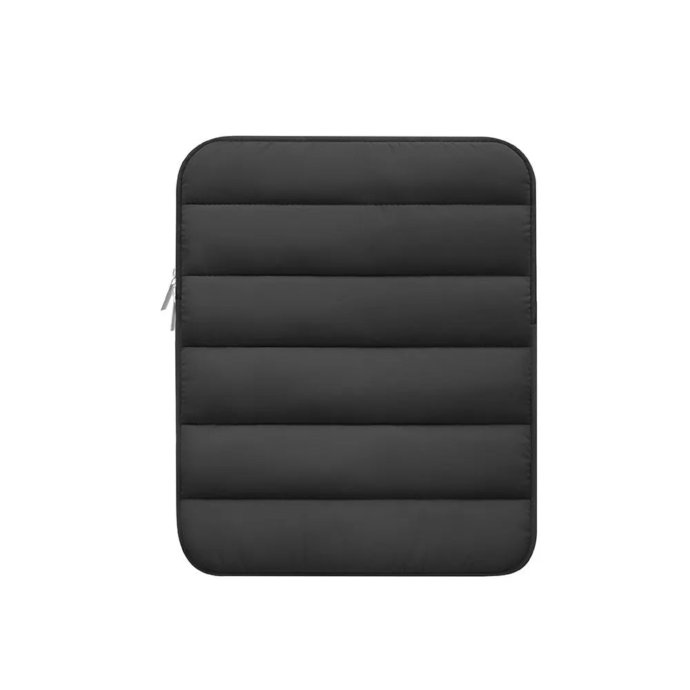 Fluffy air puff laptop sleeve with elastic sides for 9.7-11 inch devices in black, khaki, silver
