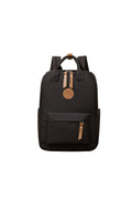 Black Oxford cloth backpack with curved shoulder straps in urban simplicity style