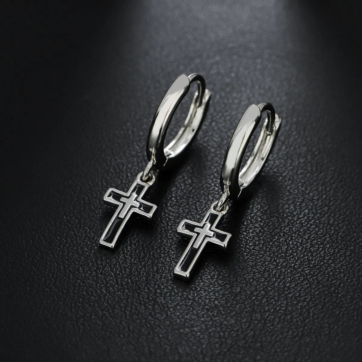 Silver plated cross retro earrings unisex geometric simple style on display