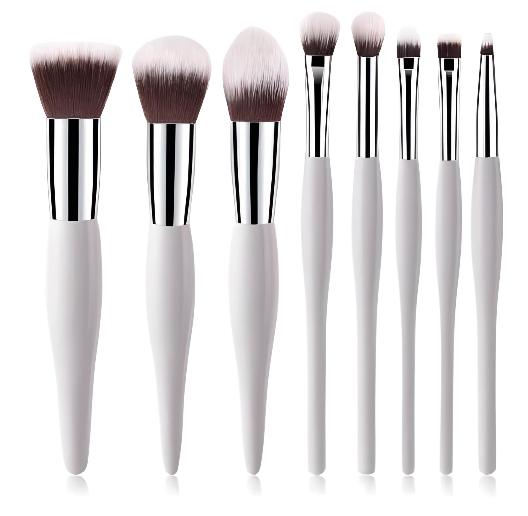 8-piece makeup cover brush set with nylon bristles and wooden handle in black and white colour options