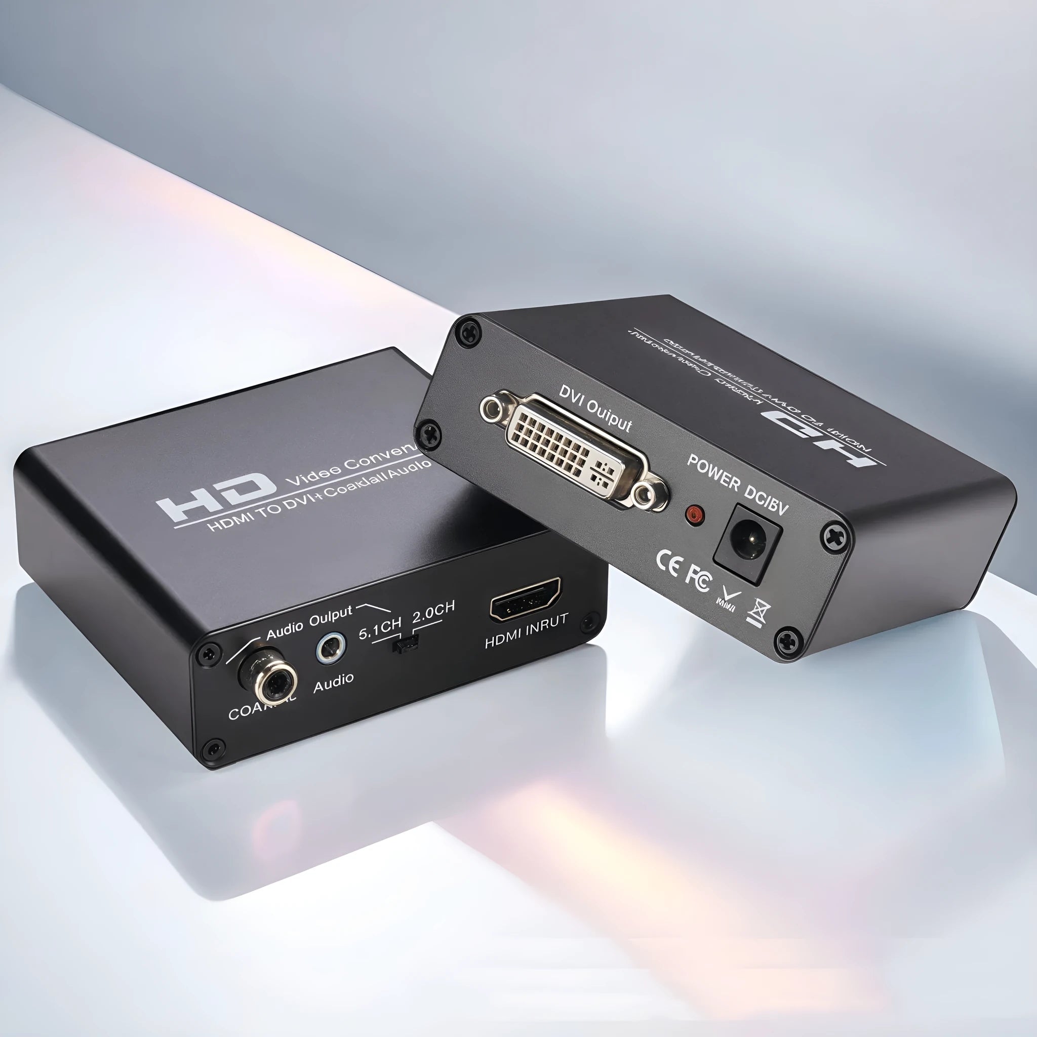 Black HDMI to DVI converter with coaxial audio output and 1.5 metre cable for safety monitor applications