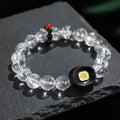 Natural white crystal ebony five warp handmade bracelet on neutral background