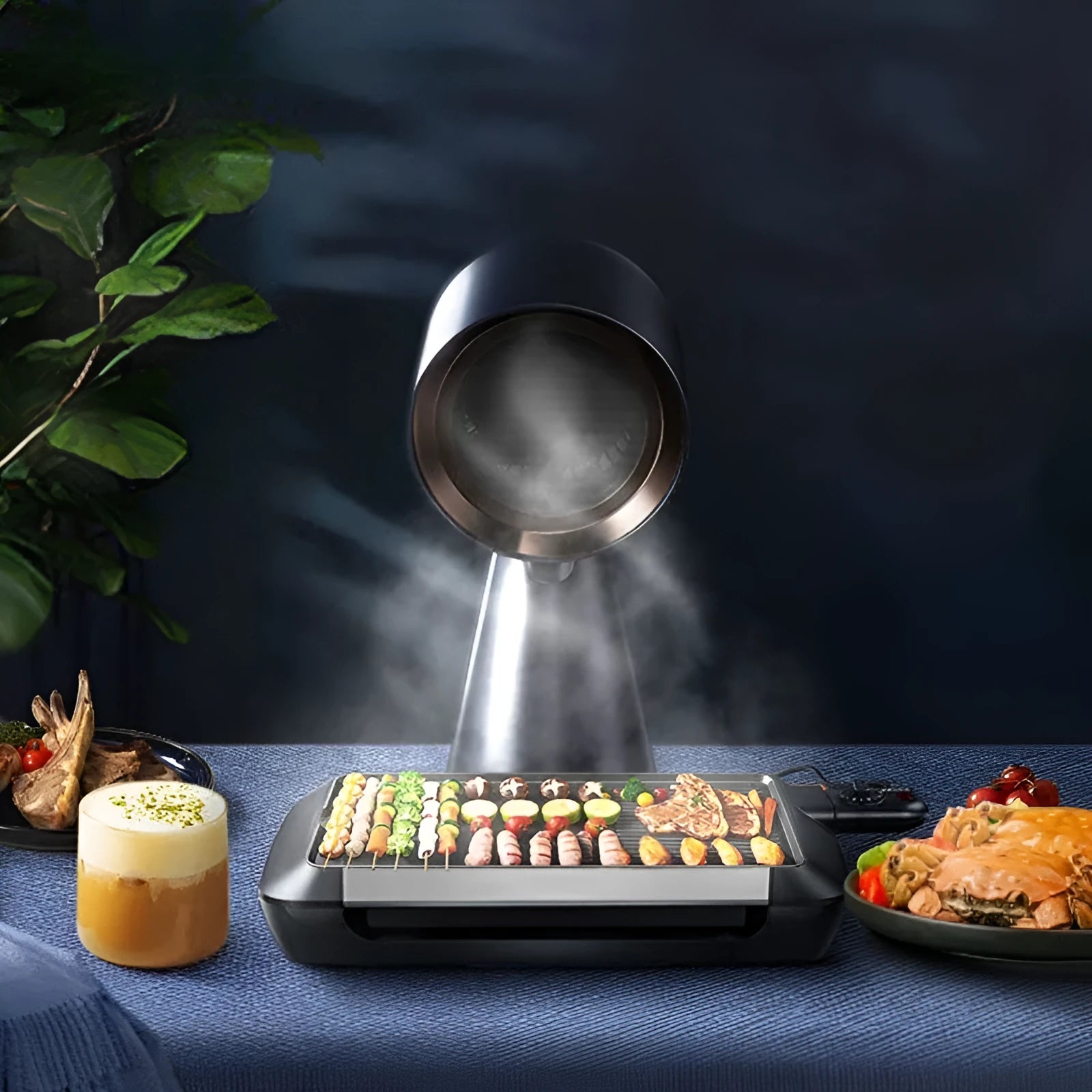 Desktop exhaust hood for barbecue hot pot in black stainless steel portable size