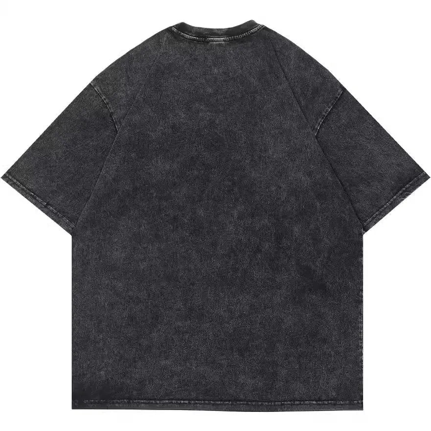 Men's retro cotton-padded t-shirt with cartoon digital printing in loose fit streetwear style