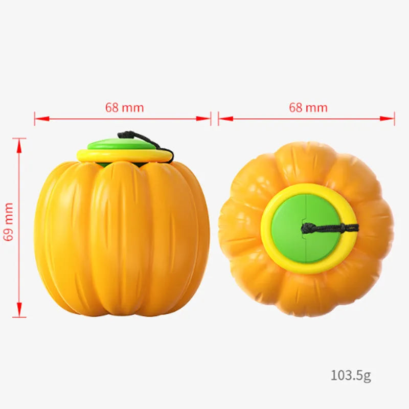 Plastic pumpkin-shaped dog chew ball with squeaker for small dogs in orange colour