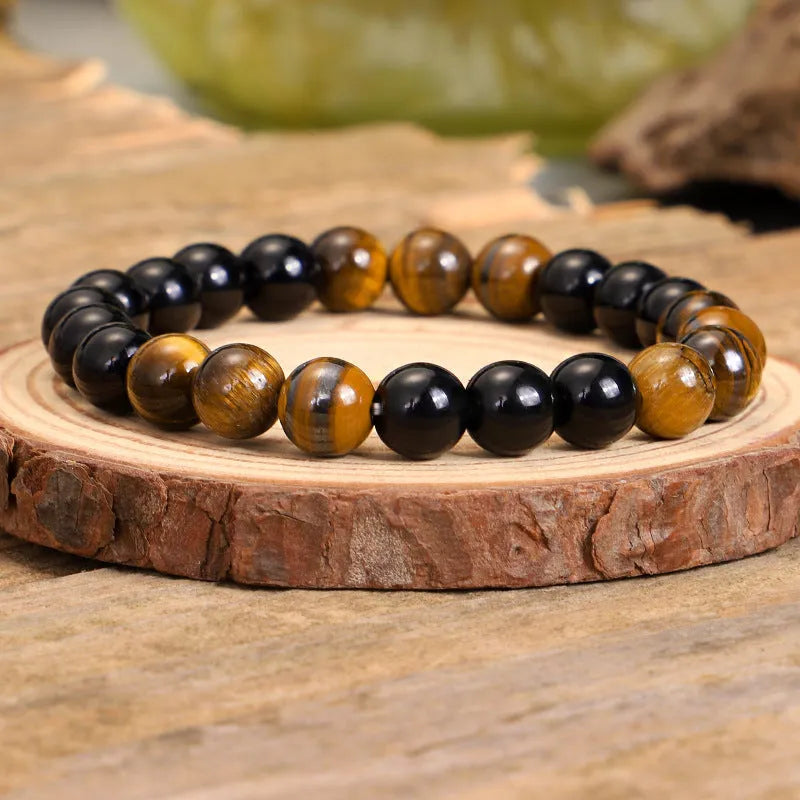 Tiger eye stone tassel necklace with drop-shaped pendant on ball bead chain