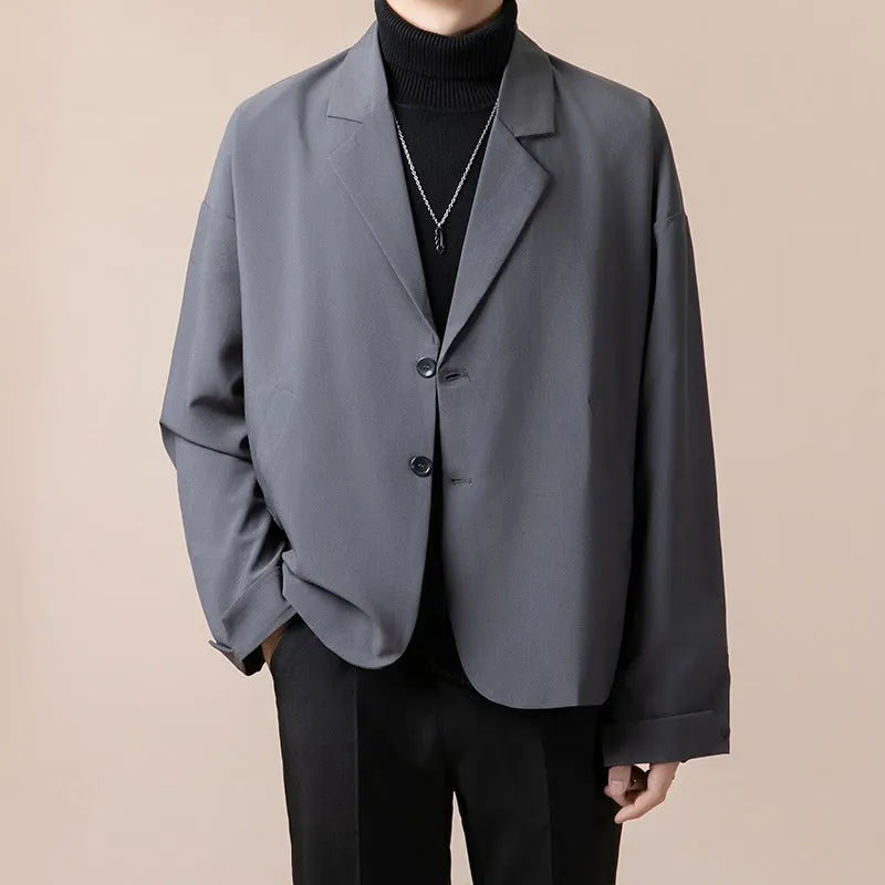 Men's casual loose suit jacket in polyester blend fabric available in four colours